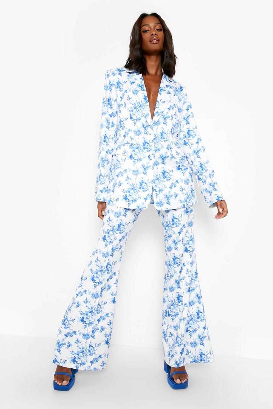 Blue bleu Occasion Porcelain Flared Trousers