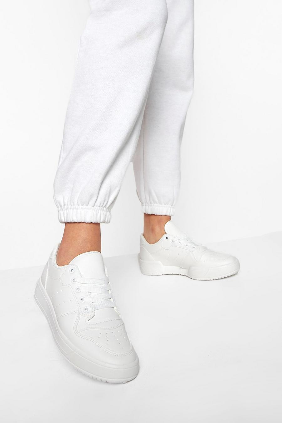 Geschnürte Low-Top Sneaker, White weiß