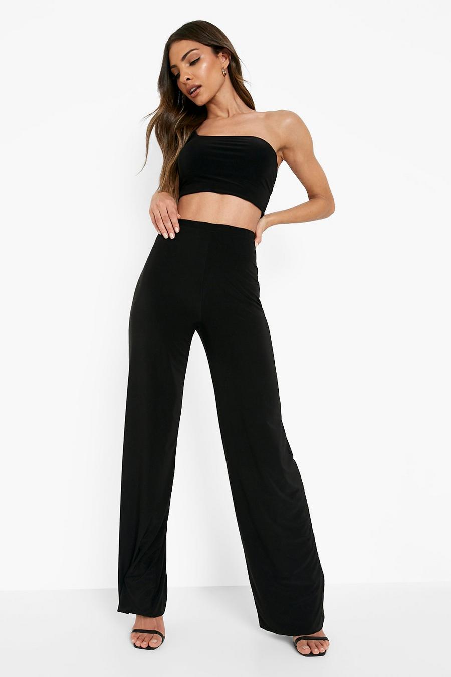 Black Double Layer Slinky Crop & Wide Leg Trouser image number 1