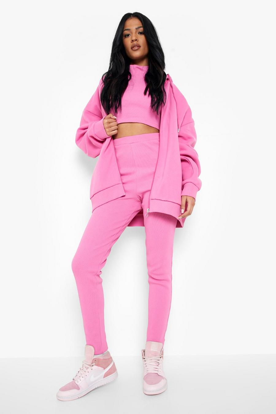 Pink Tall Hoodie Legging And Top Set image number 1