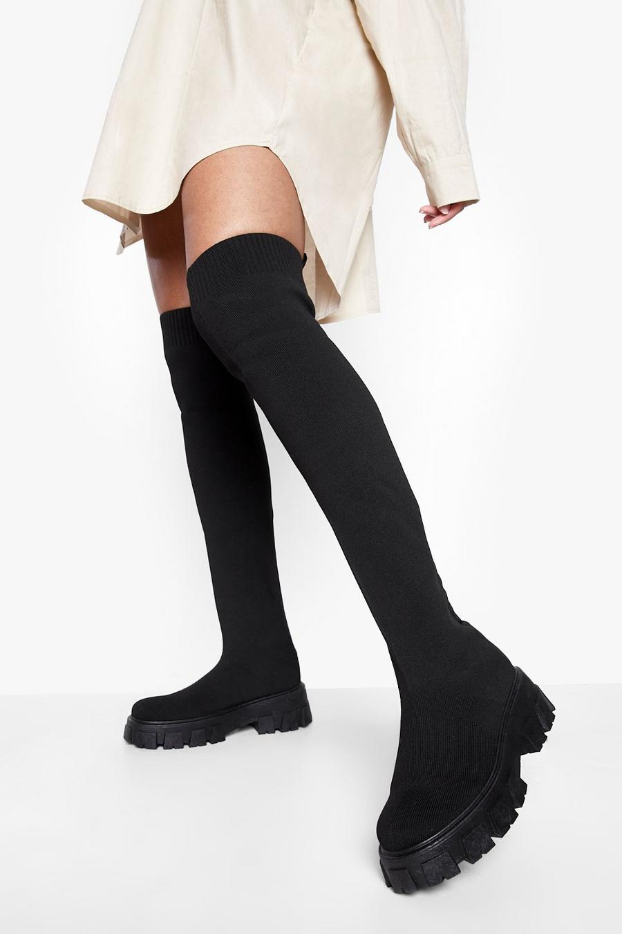 Black svart Over The Knee Knitted Boots image number 1