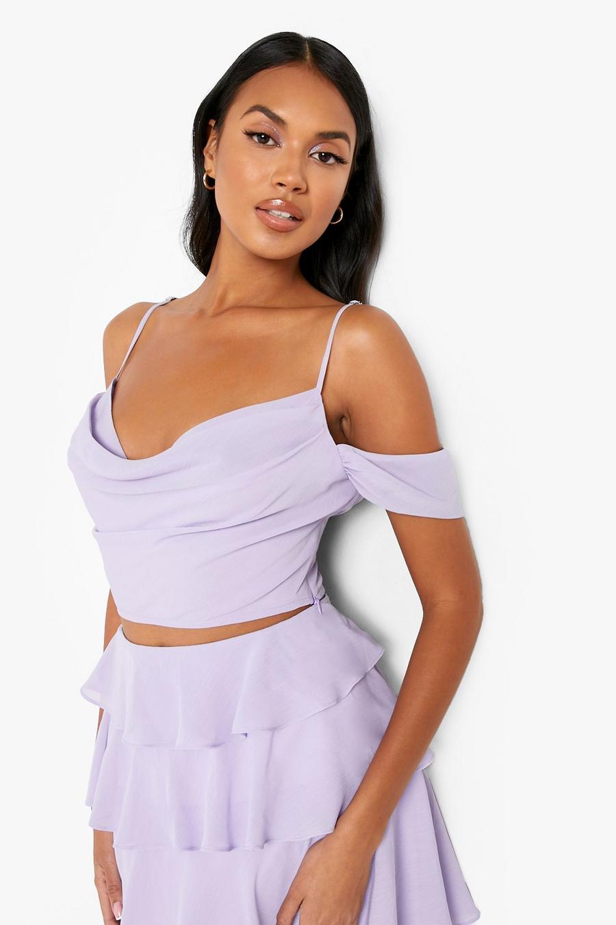 Lilac Occasion Chiffon Cowl Neck Crop Top image number 1