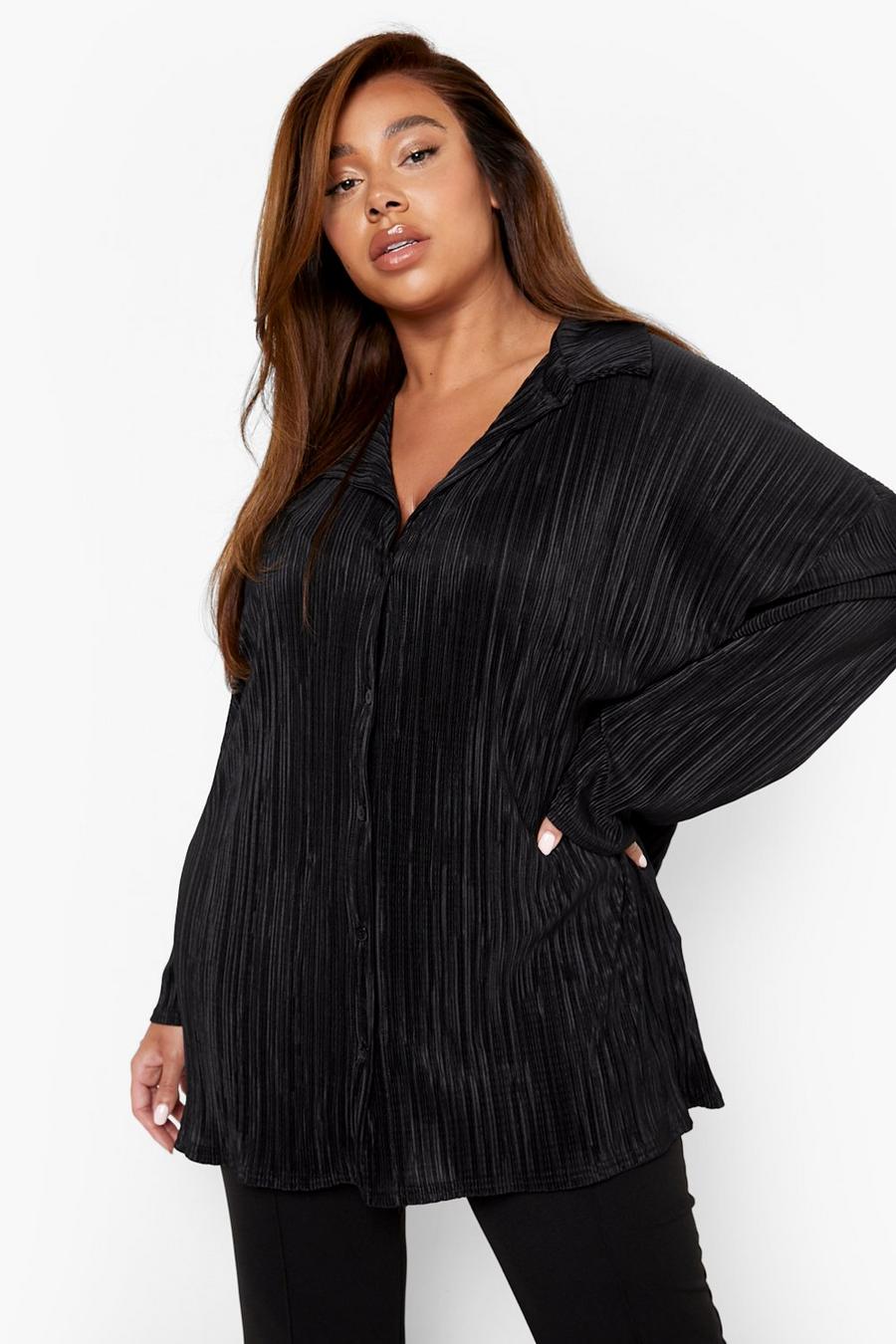slutpunkt Blive termometer Women's Black Plus Plisse Oversized Shirt | Boohoo UK