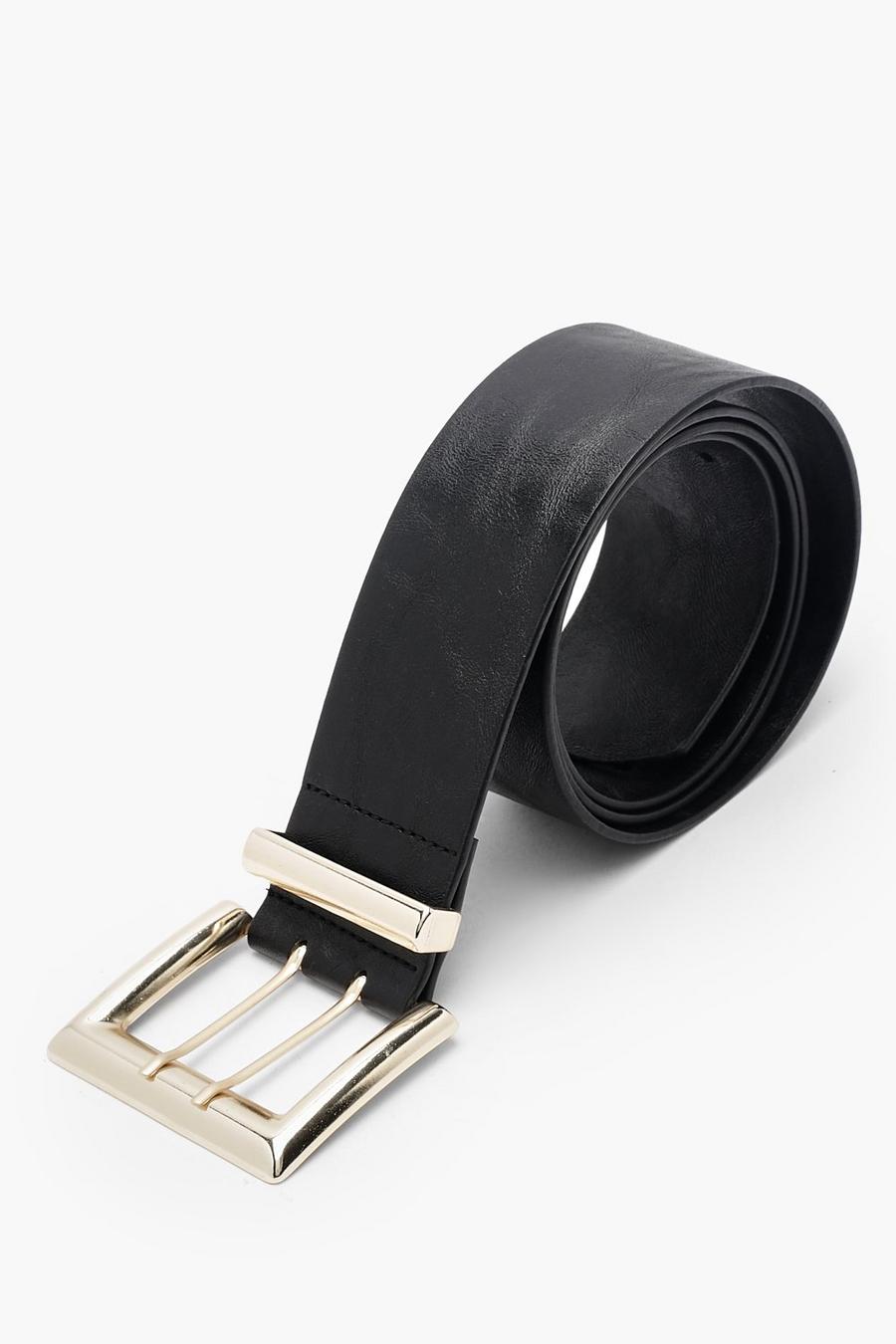Black Plus Leather Look Chunky Waist Belt image number 1
