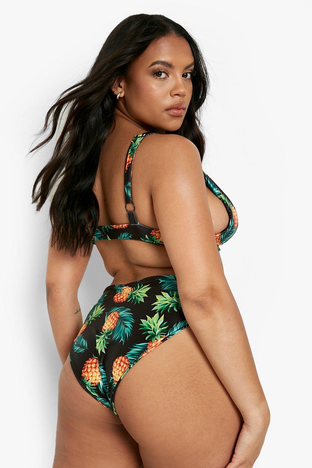 Plus Pineapple Plunge High Waist Bikini