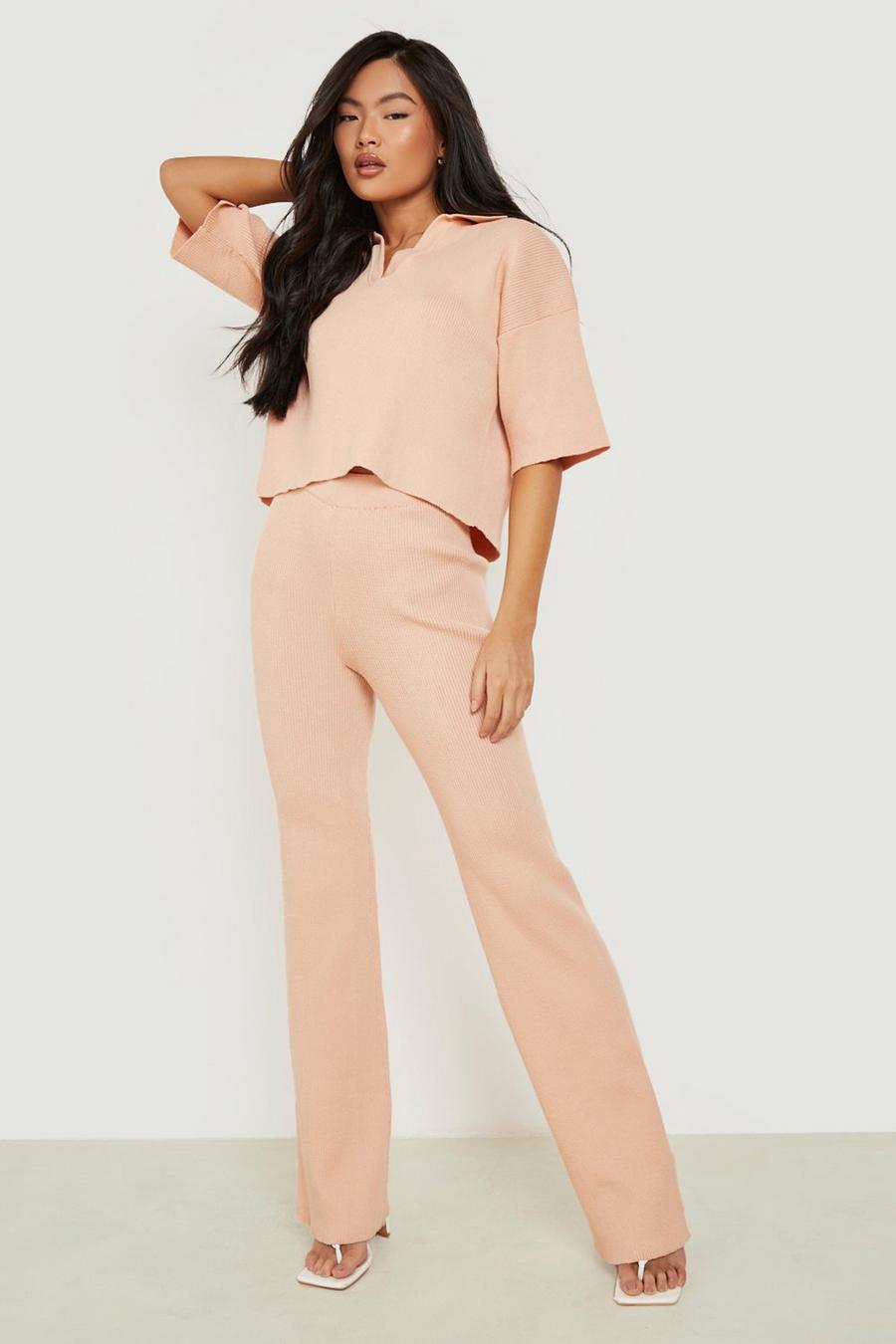 Peach Premium Knitted Polo Shirt And Trouser Set image number 1