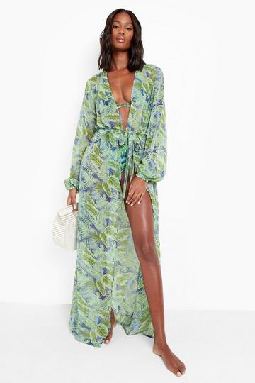 Chiffon Tropicana Maxi Strand Kimono blue