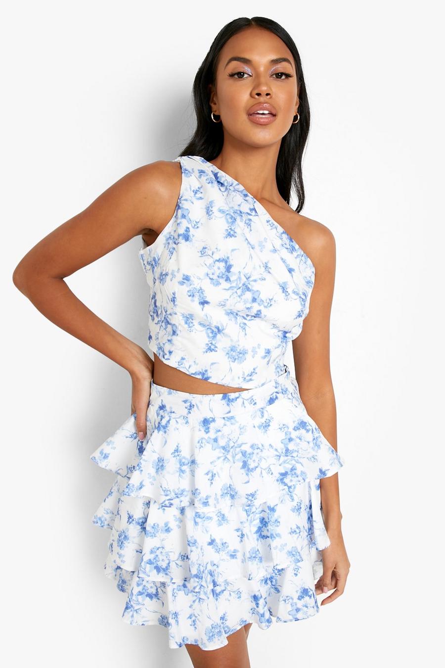 Blue Occasion Porcelain Tiered Mini Skirt
