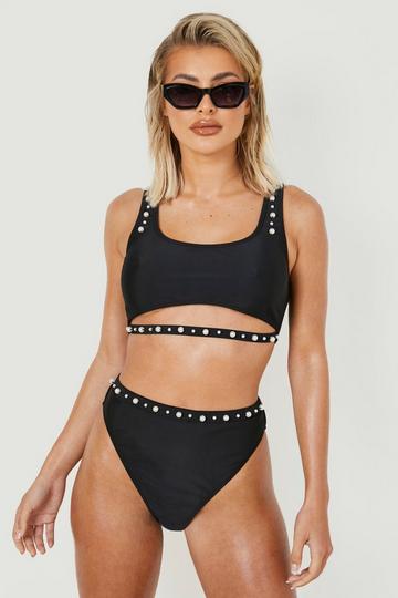 Parel Versierd High Waist Bikini Broekje black