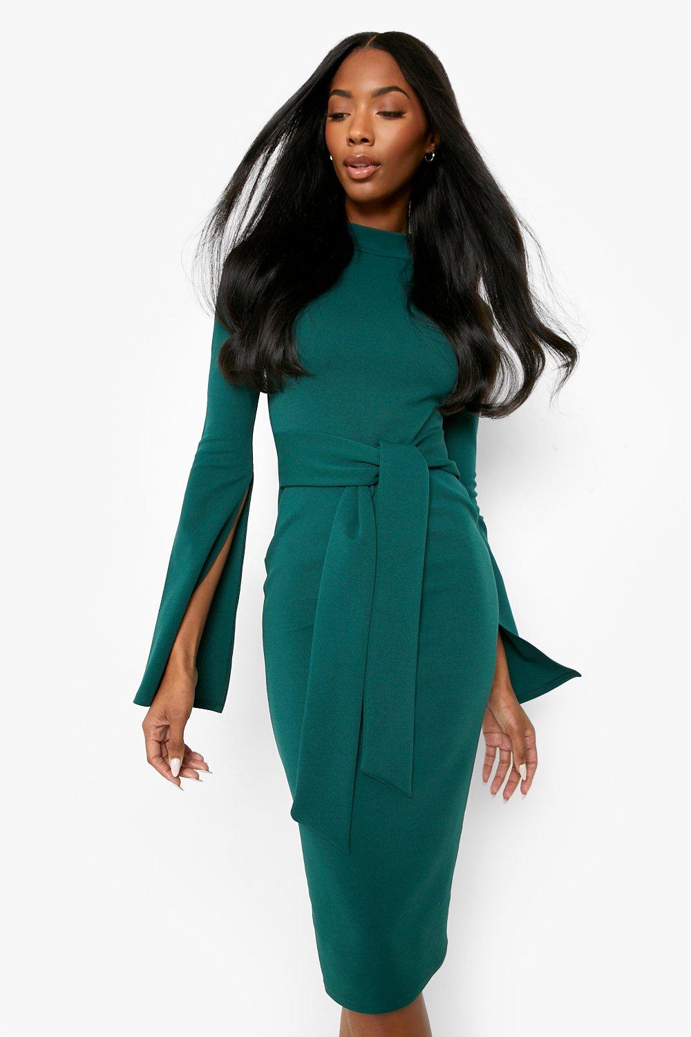 Tailored High Neck Split Sleeve Midi Dress boohoo