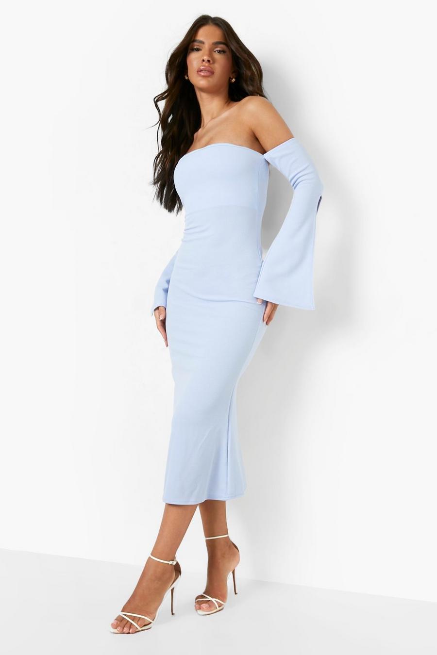 Light blue Bandeau Sleeve Detail Midaxi Bodycon Dress image number 1