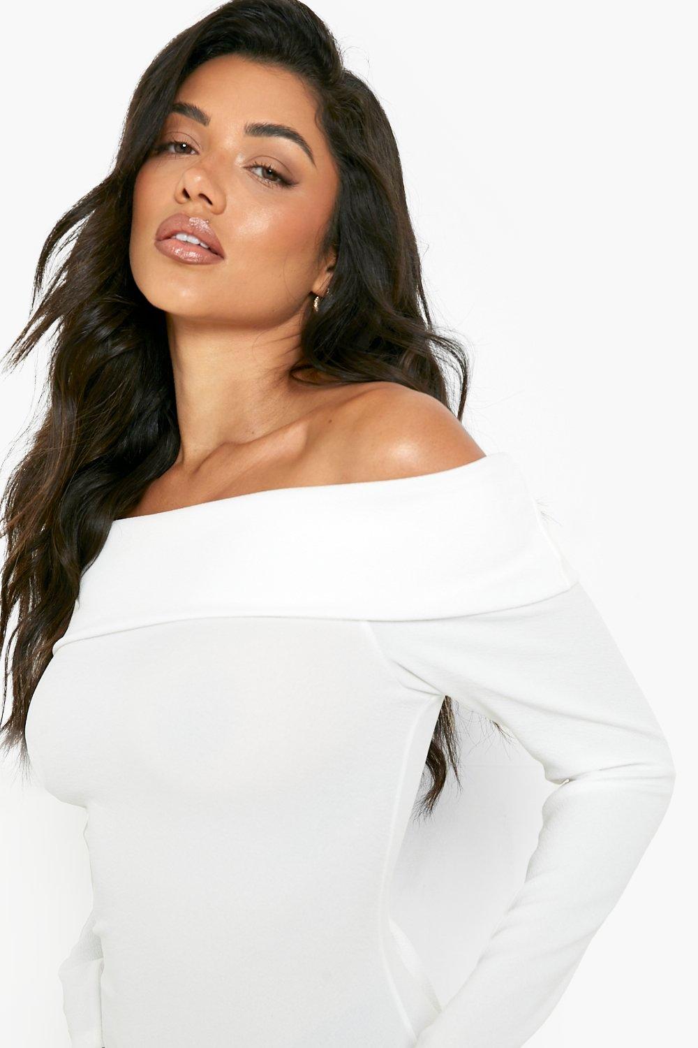 Ivory Ruched Side Slit Ribbed Long Sleeve Top