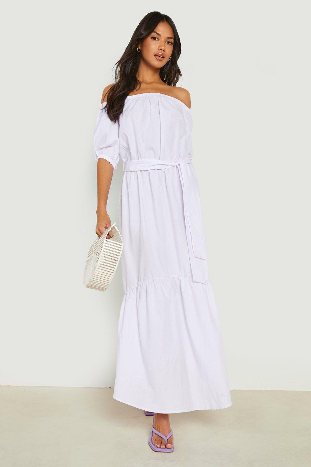 Off shoulder white cotton dress hotsell