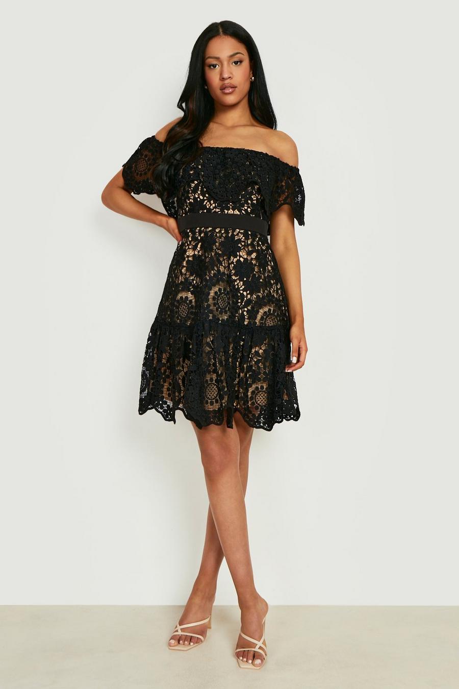 Black Tall Lace Frill Detail Mini Rib Dress image number 1