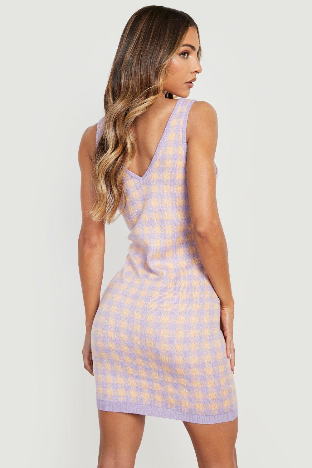 Gingham Jacquard Knitted Dress | boohoo