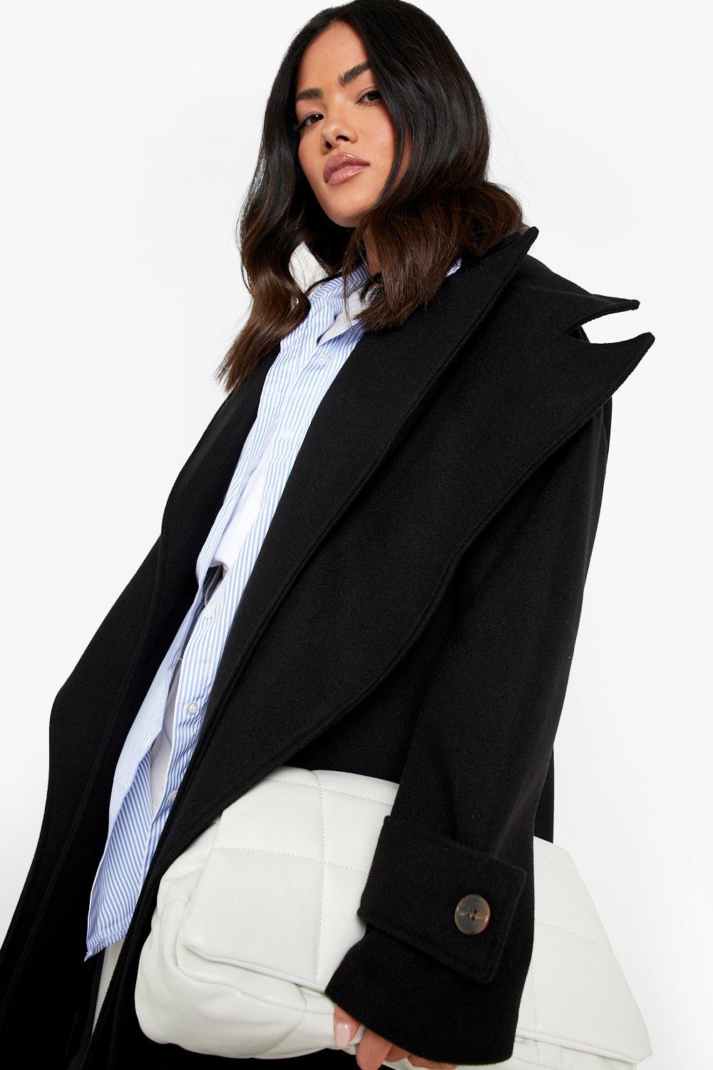 ジャケット・アウター Bruxelles Wool-Blend Coat Her lip to Double Layer Belted Wool Look Coat | boohoo