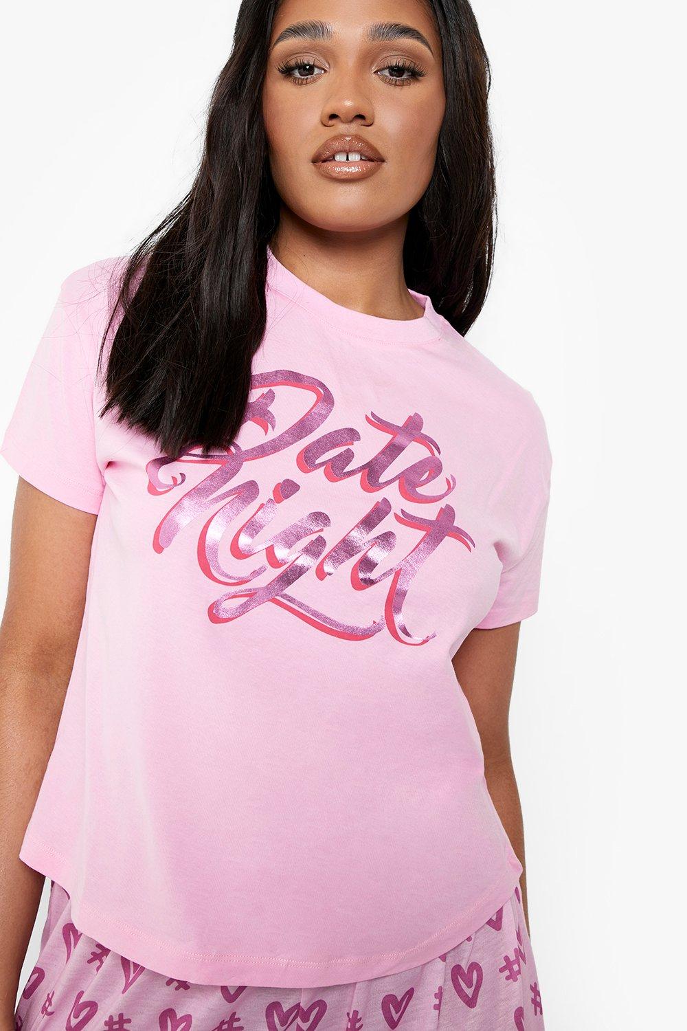 Plus 'Date Night' Graphic T-Shirt & Heart Print Shorts Pajama Set