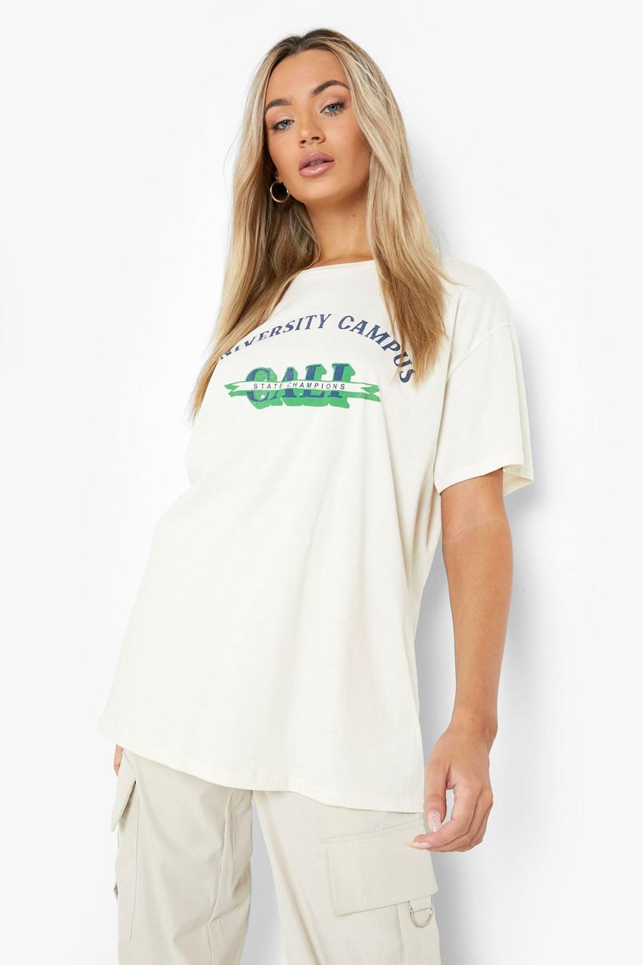Stone beige Campus Printed Washed Oversized T-shirt image number 1