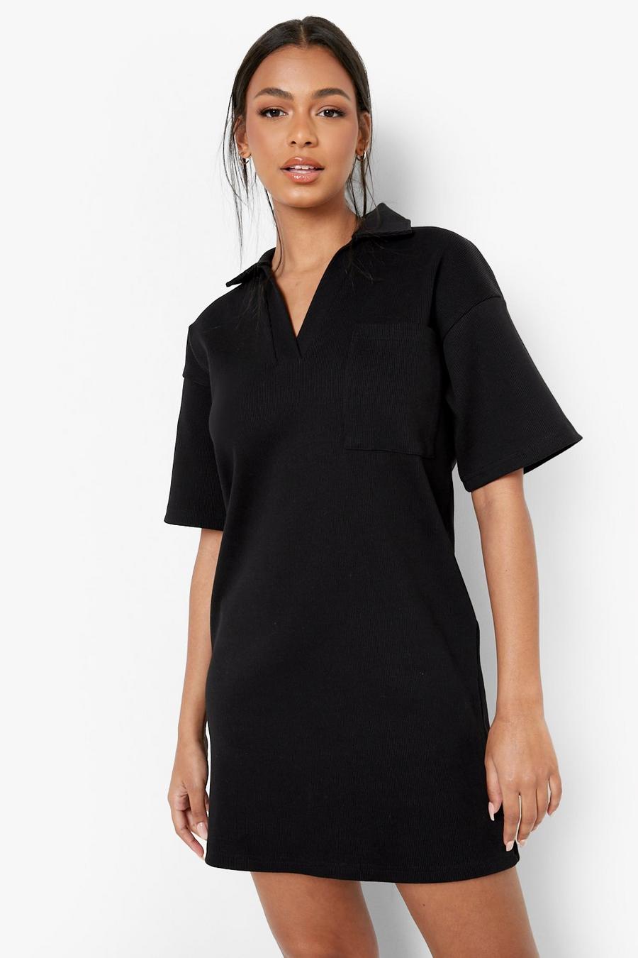 Vestido camiseta oversize de canalé Premium, Black nero