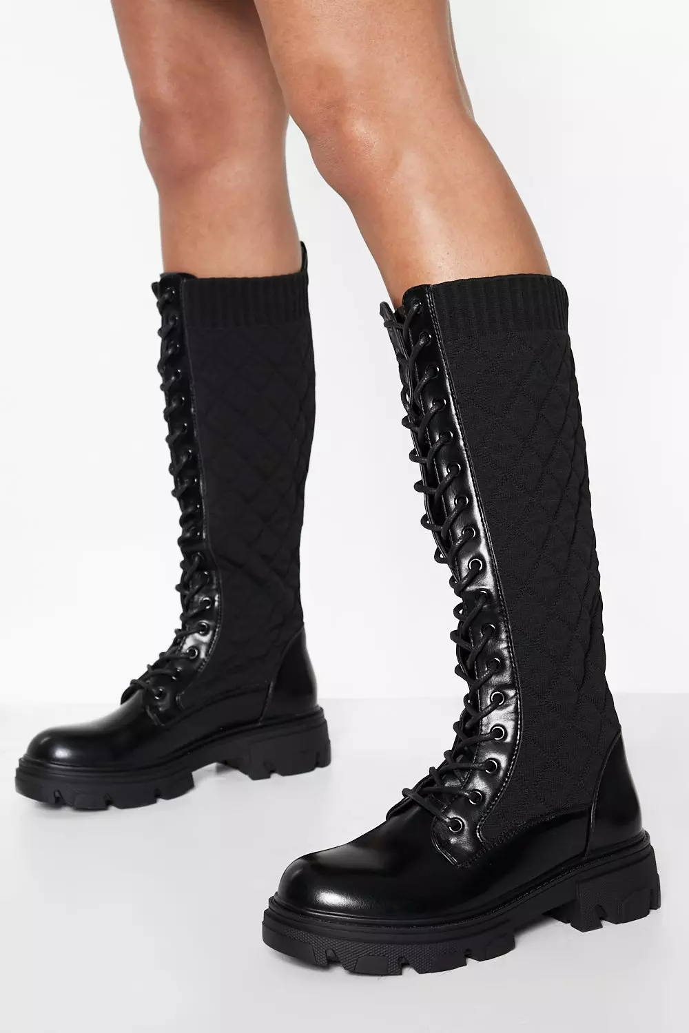 Black patent quilted outlet knee high boots