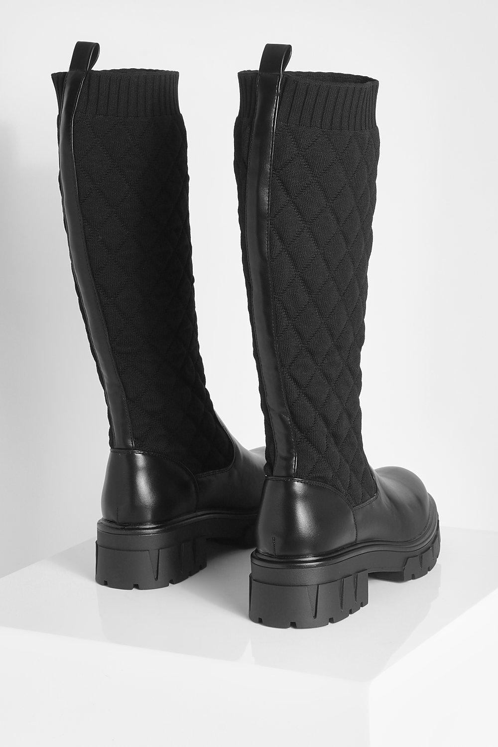 Black quilted clearance knee high boots