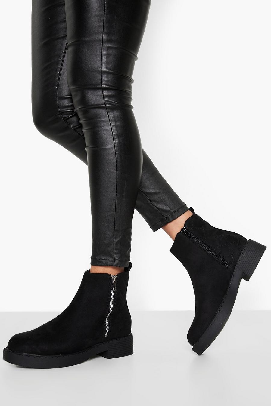 Black Quilted Zip Detail Chelsea Boots image number 1