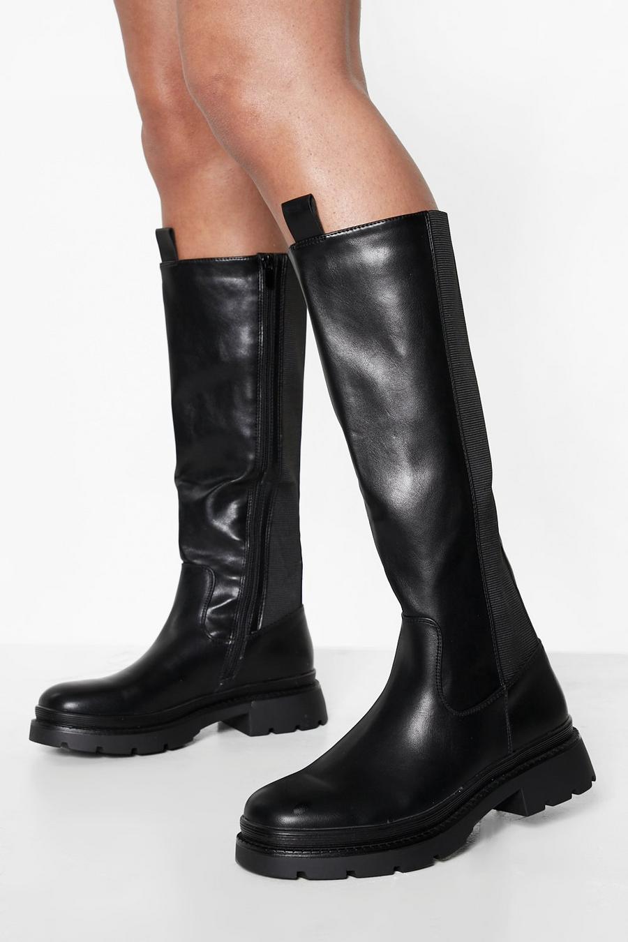 Black Knee High Panel Detail Boots