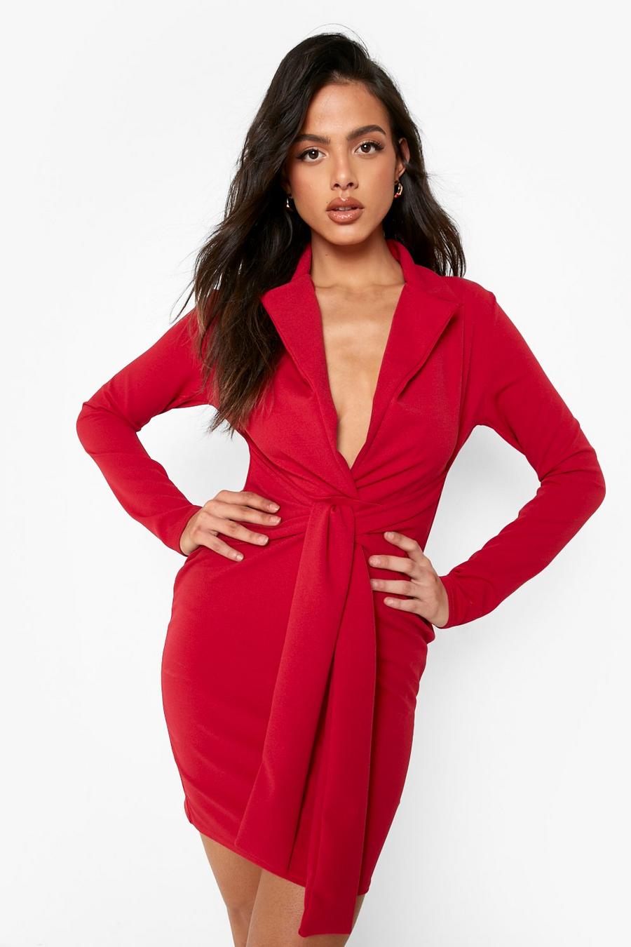 Red Tailored Belted Mini Blazer Dress image number 1