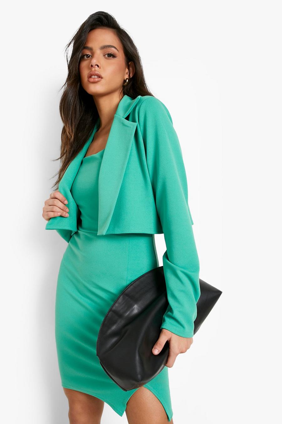 Kurzer kastiger Blazer & Minikleid mit Schlitz, Apple green vert