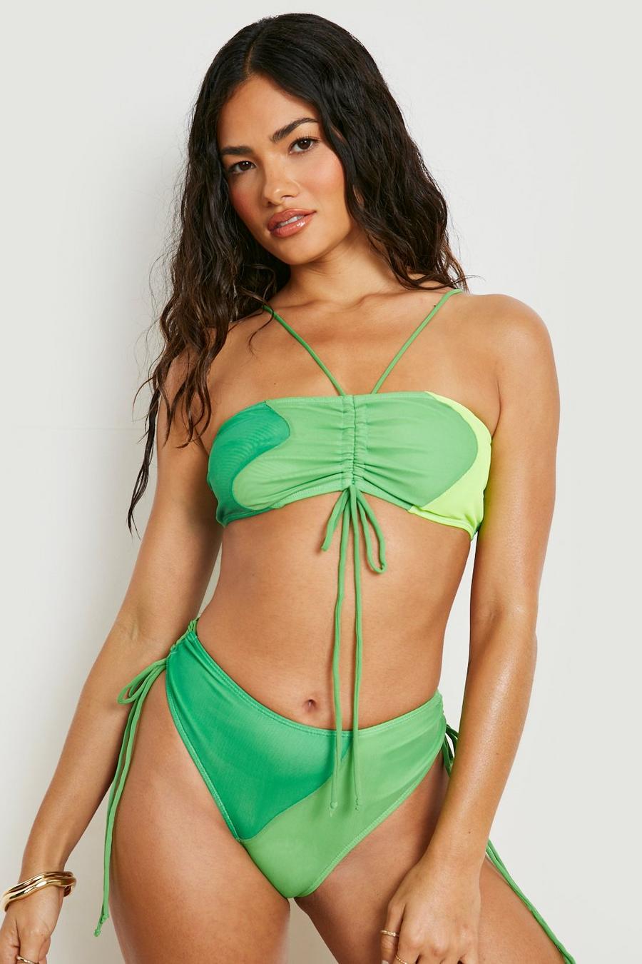 Slip bikini modellante sgambato a vita alta in rete, Lime image number 1