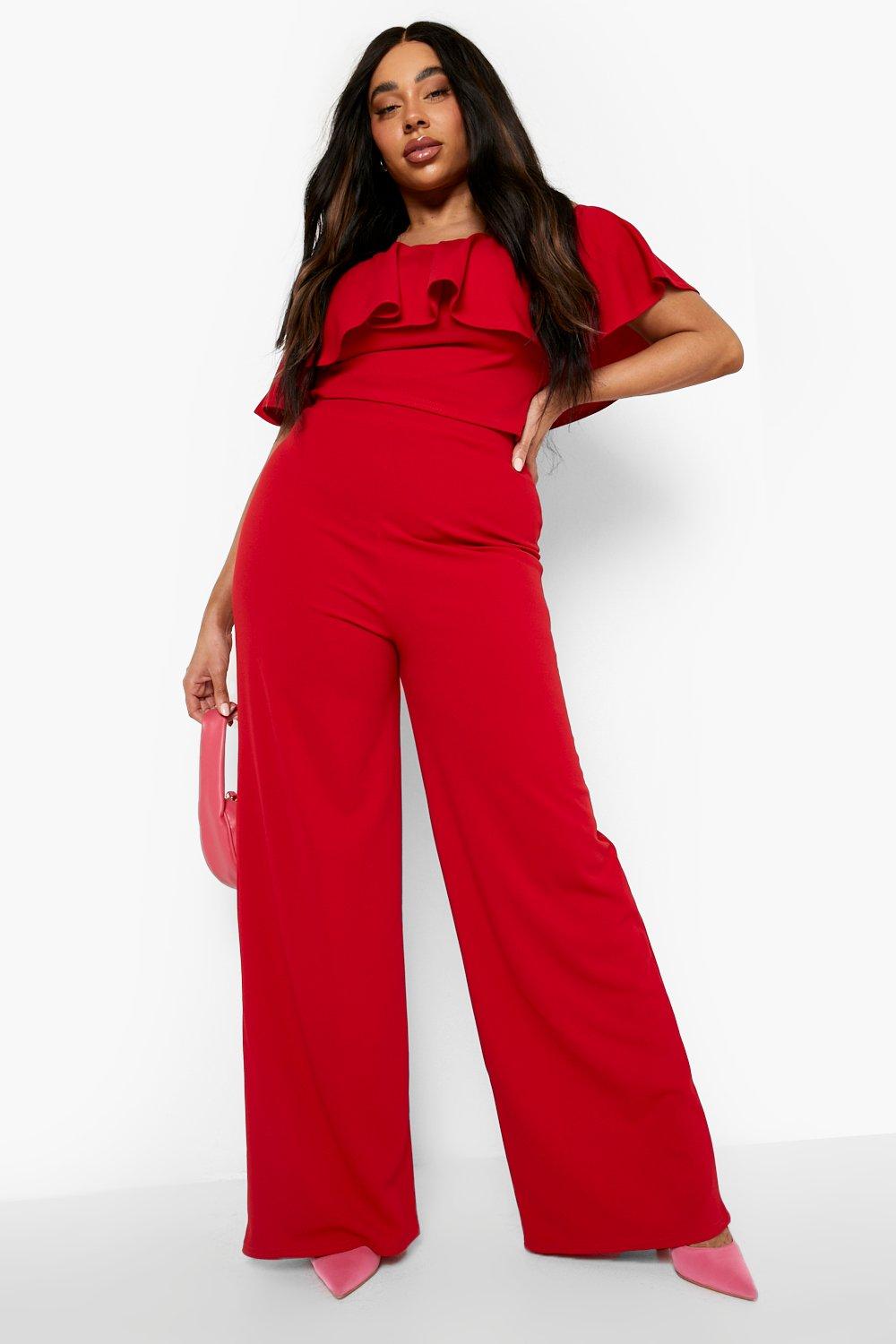 Plus Red Wide Leg Pants, Plus Size