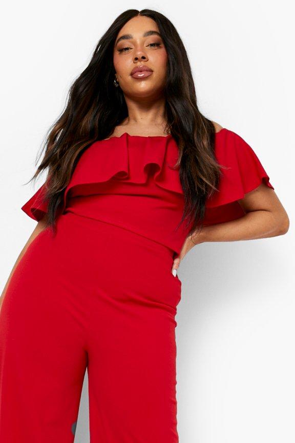 red wide leg pants plus size