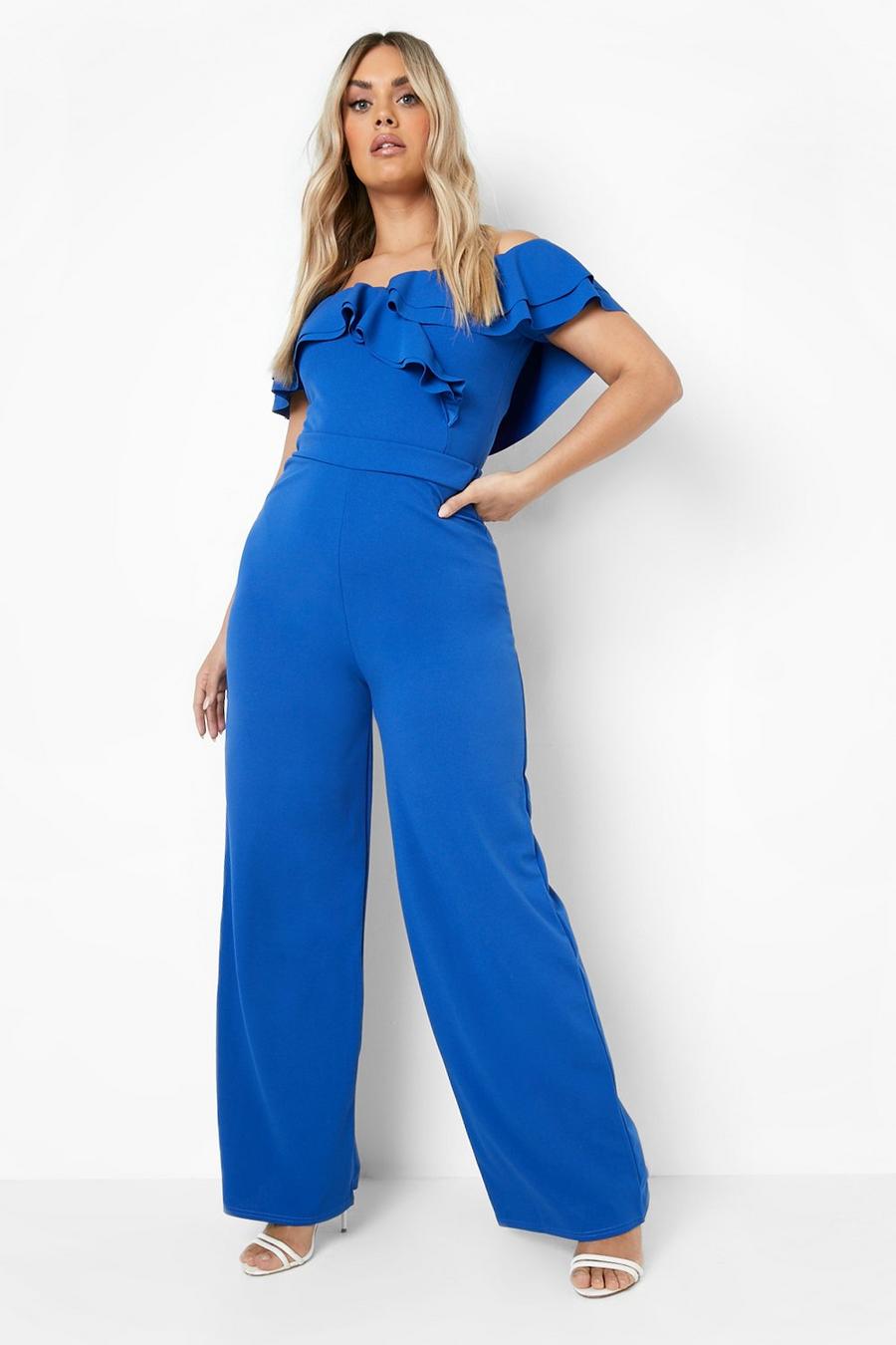 Blue Plus Ruffle Bodysuit And Pants Co-Ord