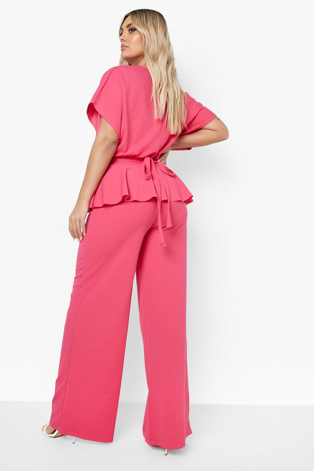 Plus Peplum Top And Wide Leg Pants Two-Piece