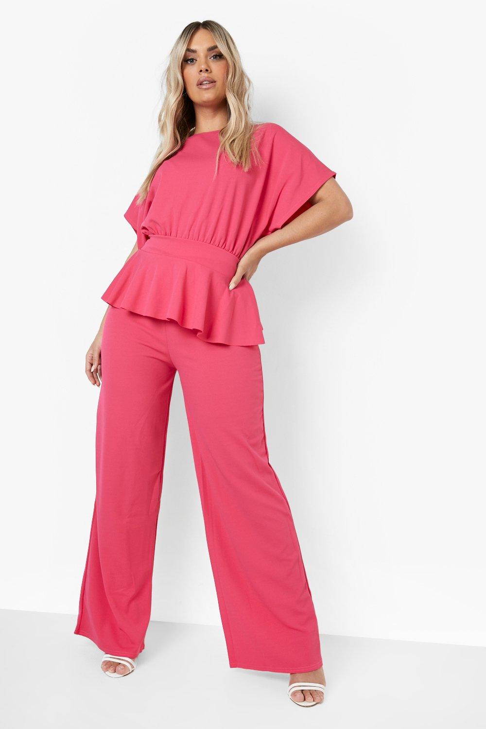 Plus Peplum Top And Wide Leg Pants Two-Piece