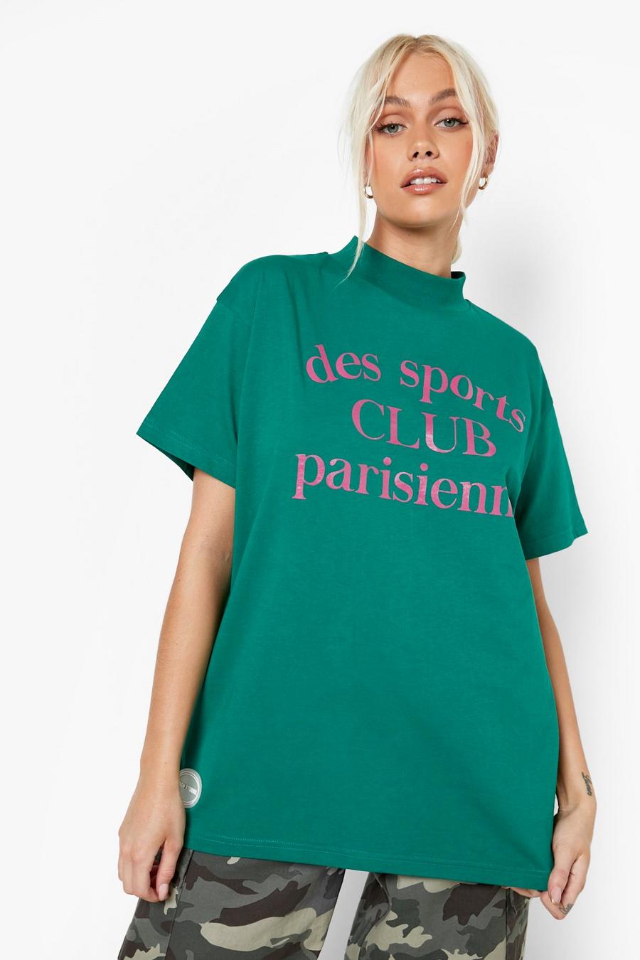 Green vert Printed Extended Neck Oversized T-shirt image number 1