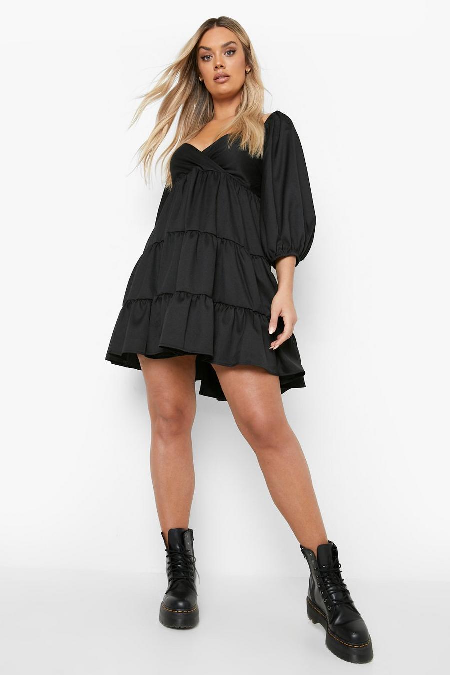 Plus Puff Sleeve Fold Pleated Dress  Dress for chubby ladies, Big size  dress casual, Plus size dress outfits