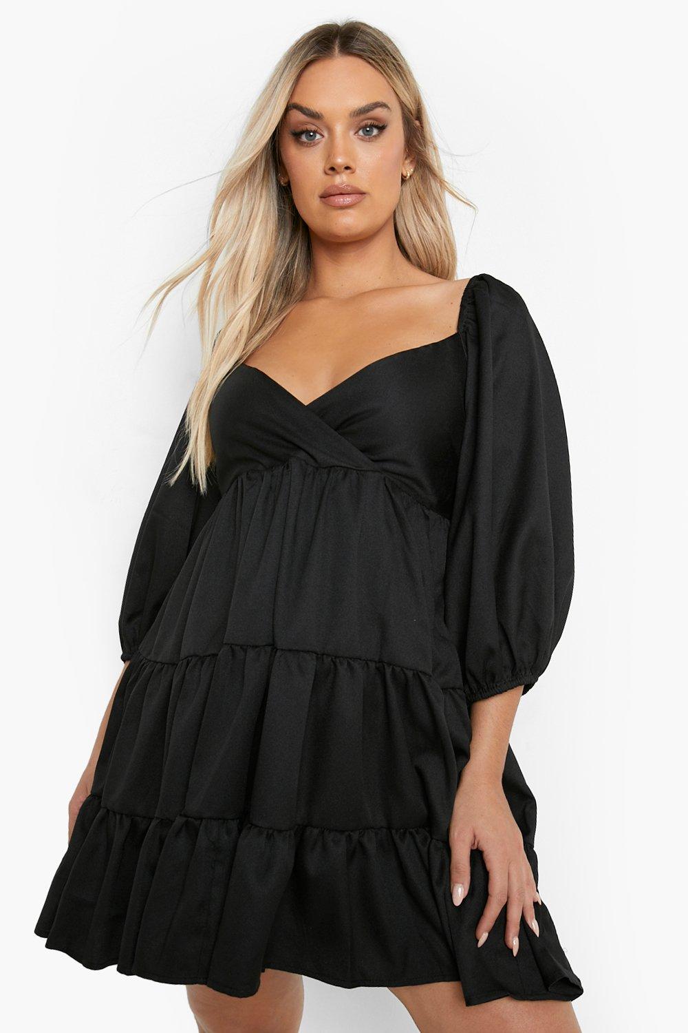 Plus Tiered Puff Sleeve Smock Dress boohoo