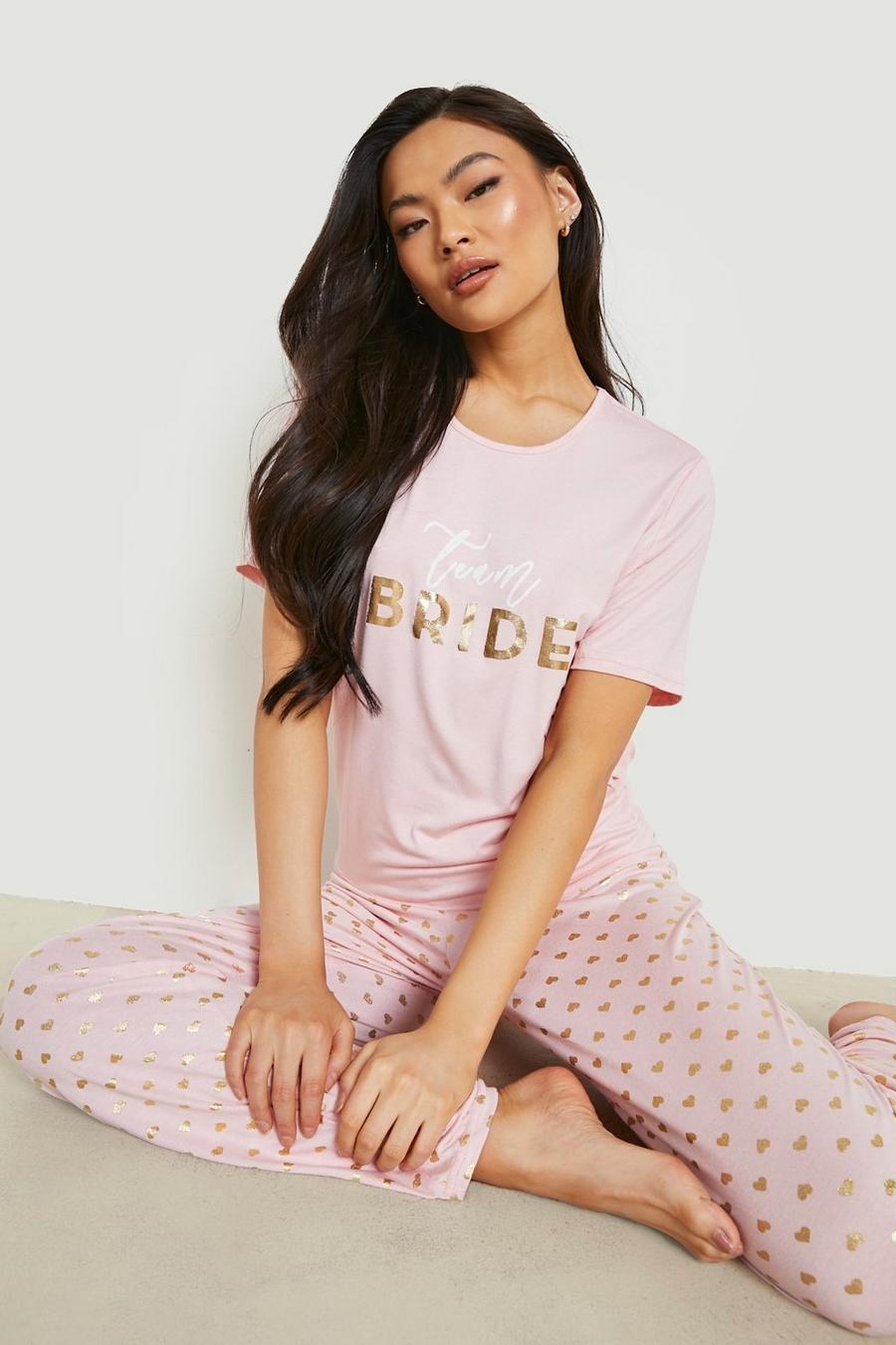 Team Bride Pyjama-Set mit Herz-Print, Blush rosa