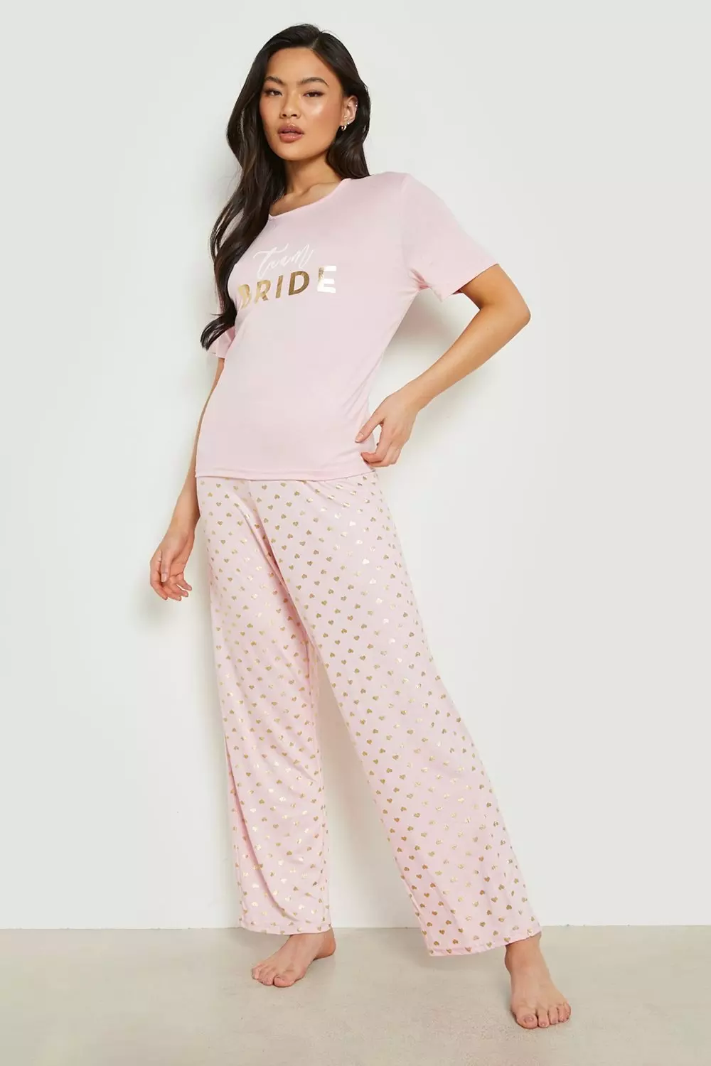 Women's Plus Tonal Heart Print Top & Leggings Pyjama Set