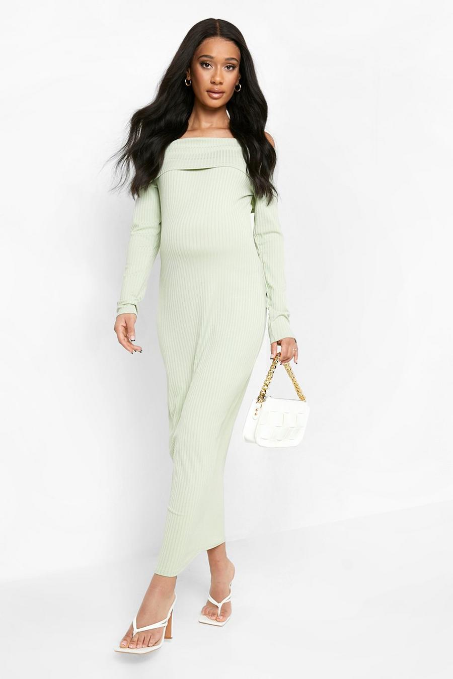 Sage grön Maternity Rib Overlay Bardot Midaxi Dress
