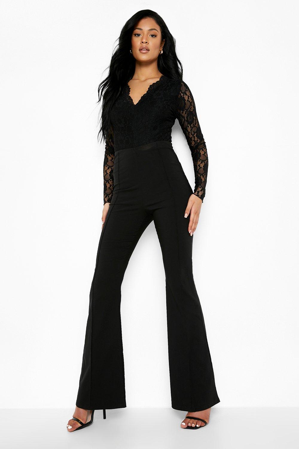 Women's Black Tall Lace Long Sleeved Bodysuit