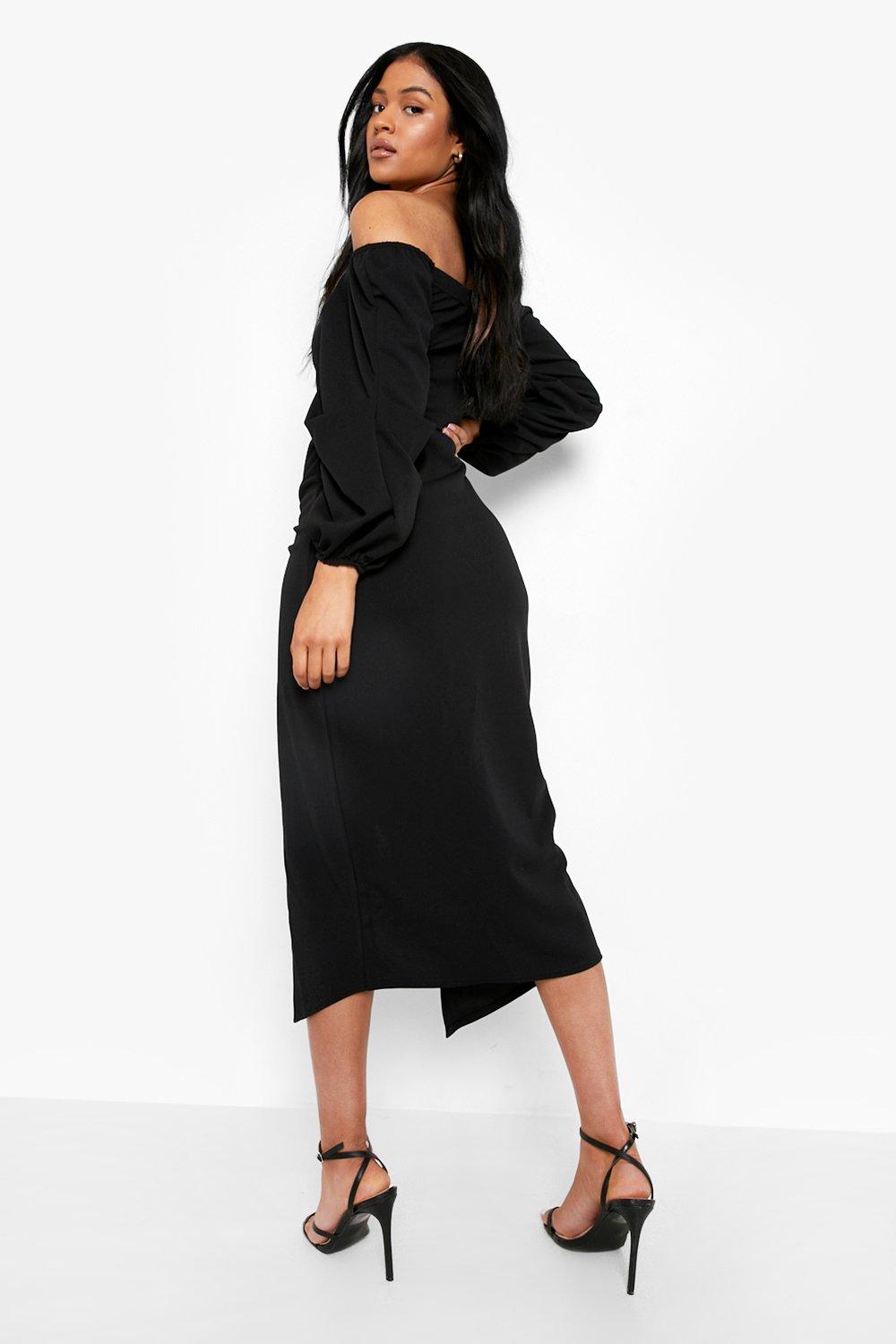 Tall Scuba Bardot Long Sleeve Wrap Midi Dress boohoo