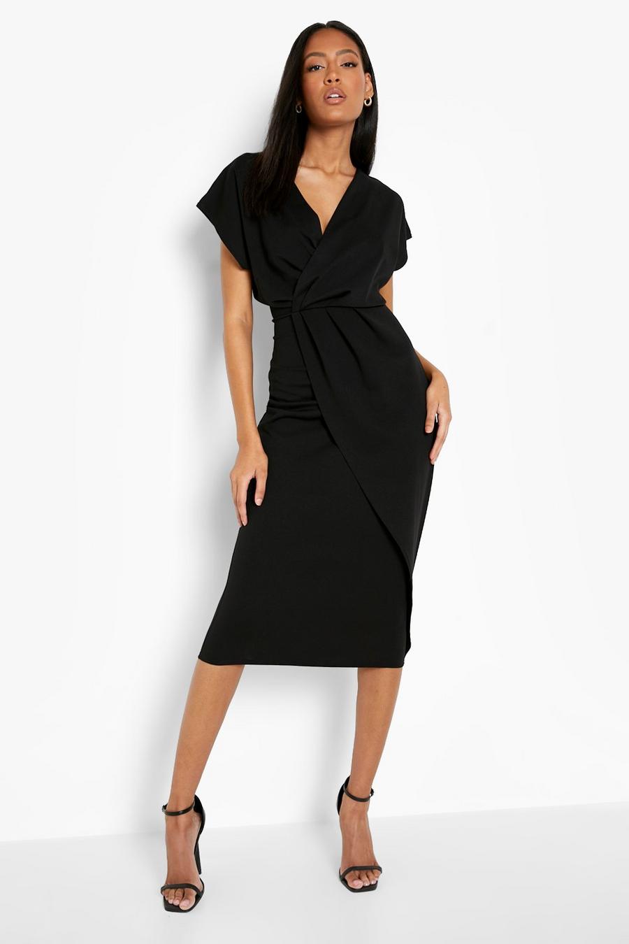 Black Tall Wrap Front Midi Dress image number 1