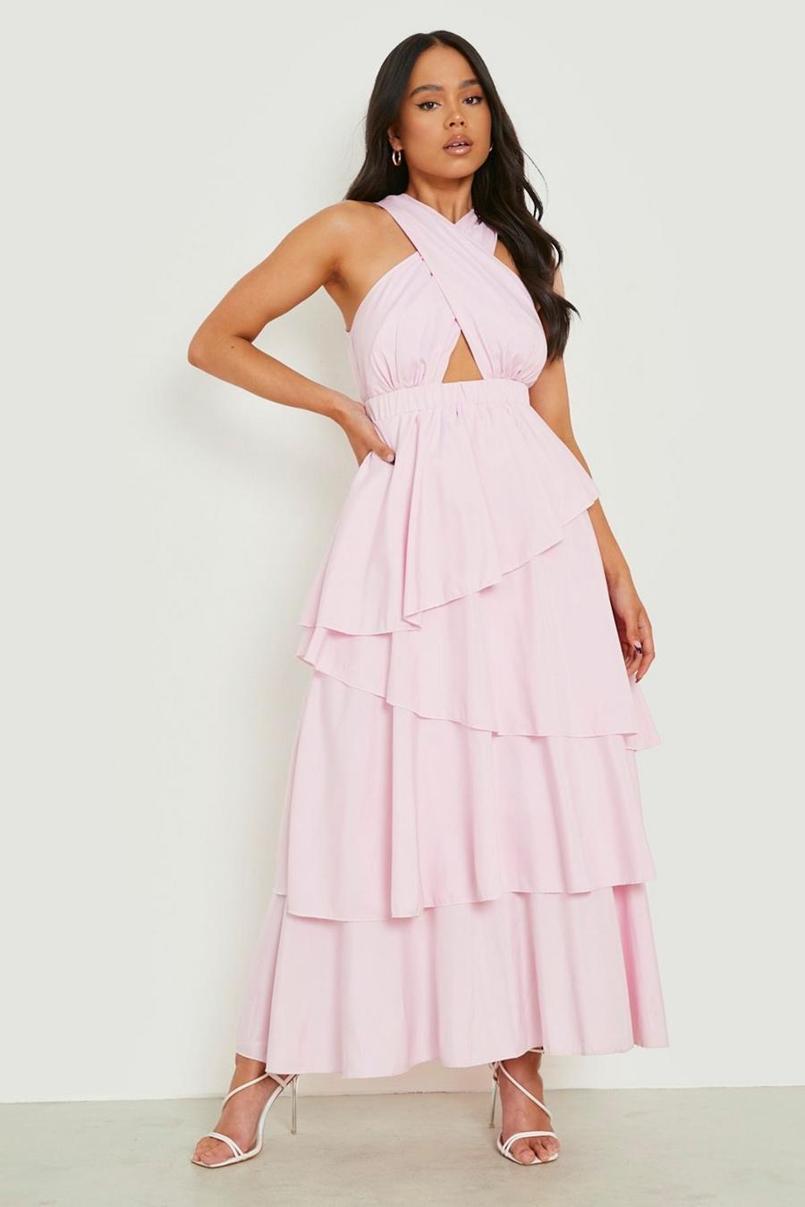 Pale pink Petite Halter Ruffle Tiered Maxi Dress image number 1