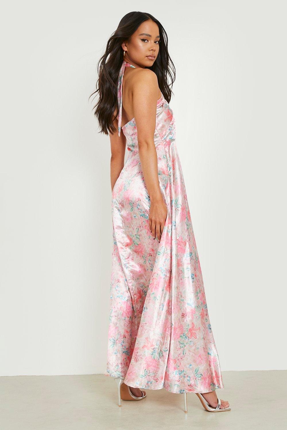 Petite Floral Satin Occasion Frill Maxi Dress | boohoo