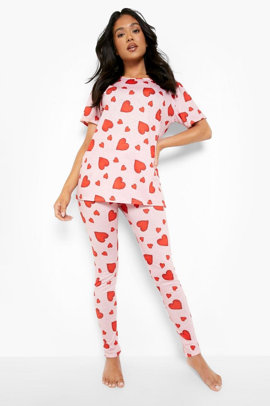Pale pink Petite Heart Print Pyjama Set  image number 1
