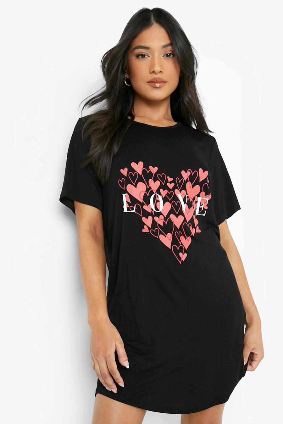 Petite Nachthemd mit Love-Slogan, Black image number 1