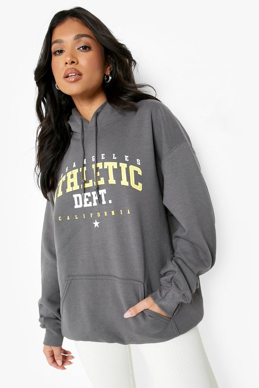 Charcoal grey Petite Athletic Printed Oversized Hoody image number 1