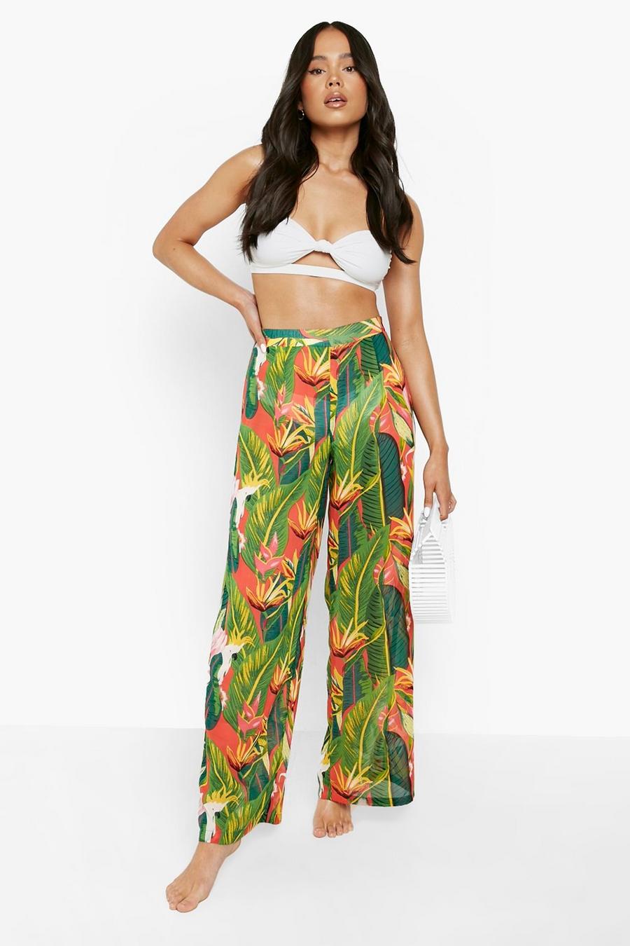 Pink Petite Palm Print Wide Leg Trouser image number 1